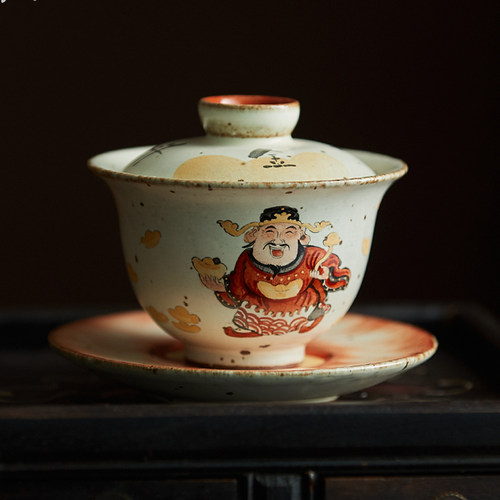 景德镇勾画中国风个性财神三才碗