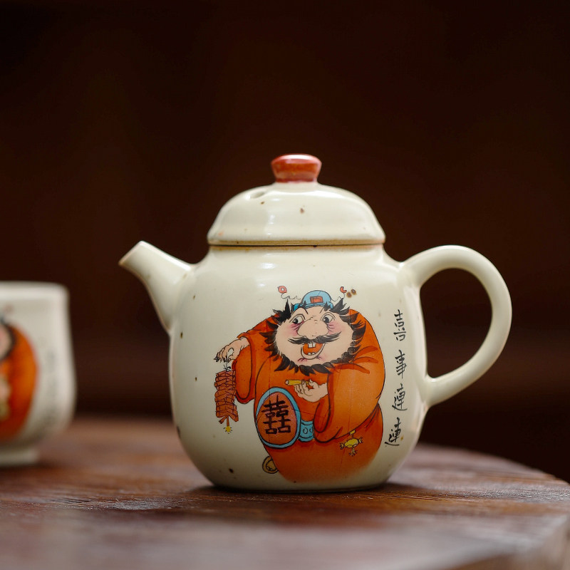 勾画 中式复古风茶壶景德镇陶瓷手工手绘钟馗壶粗陶功夫茶泡茶壶,餐饮具,茶壶,淘宝优惠券,粉丝福利购,淘宝优惠卷