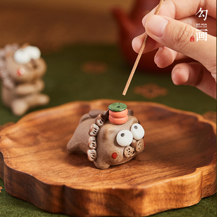 迷你斜插香插可爱小狮子陶瓷线香底座创意茶宠茶桌茶台摆件插香器