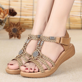 手工编织坡跟牛津底软底防滑大码 真皮女士凉鞋 41.42. 新款 新软夏季