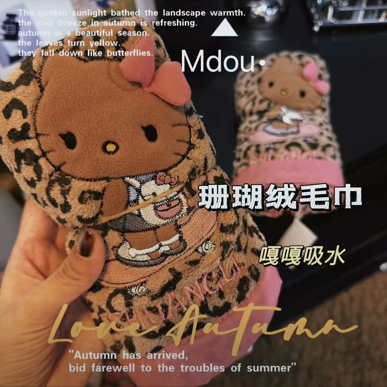 新款珊瑚绒豹纹猫咪毛巾可爱KT卡通高颜值洗脸面巾吸水不掉毛网红