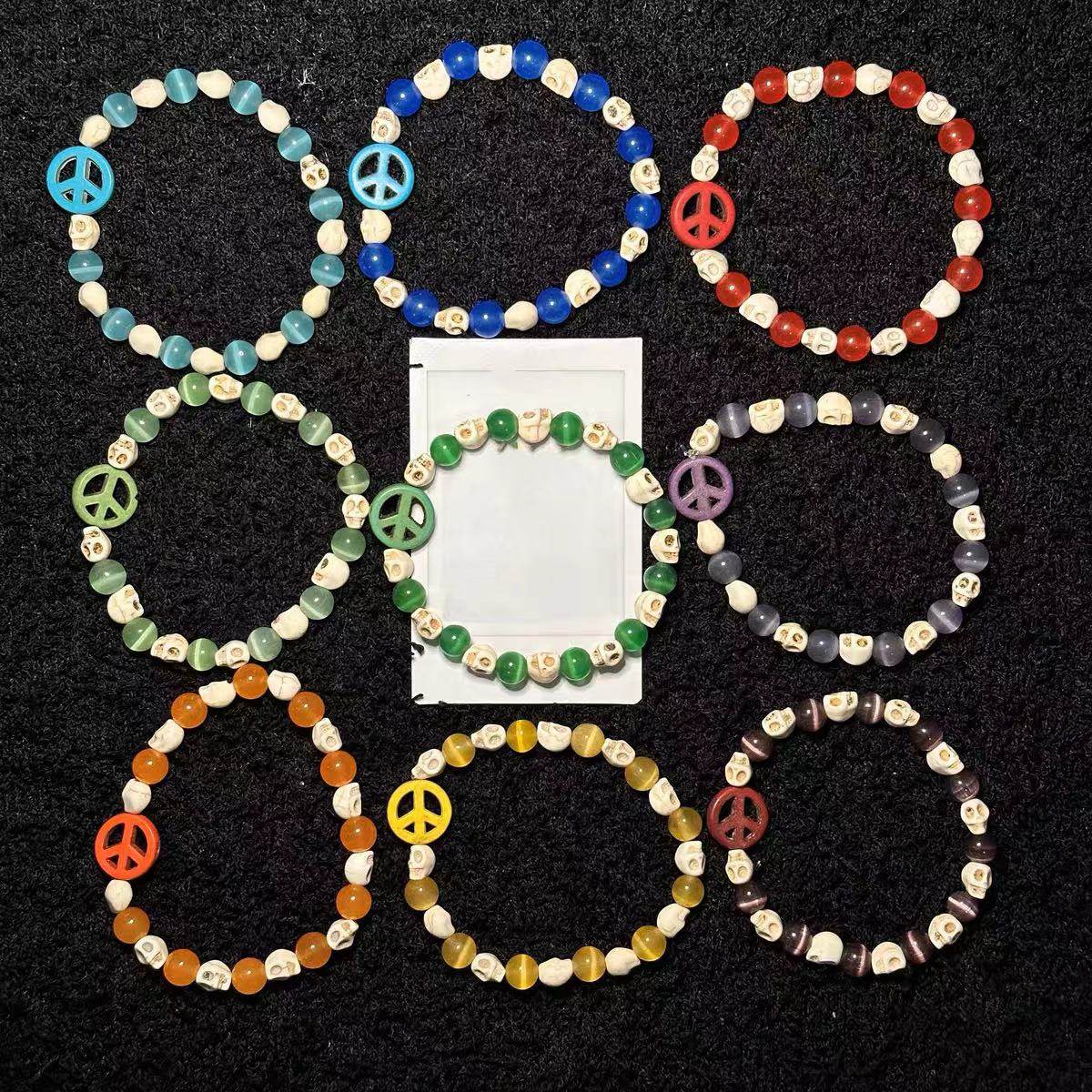 billy爱与和平主题猫眼松石 珍珠彩色手链 ins复古cleanfit风格潮