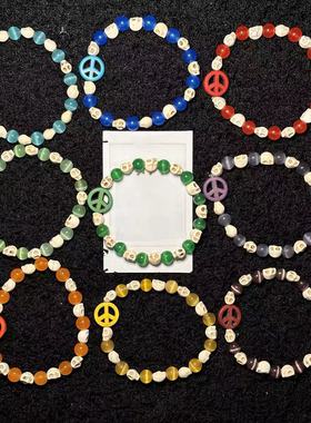 billy爱与和平主题猫眼松石 珍珠彩色手链 INS复古CleanFit风格潮