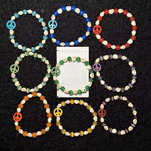 billy爱与和平主题猫眼松石 珍珠彩色手链 INS复古CleanFit风格潮