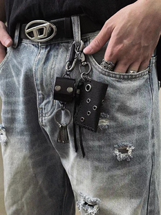 CG小众设计感头层牛皮复古编织ins潮钥匙包钥匙扣 Cleanfit潮流挂