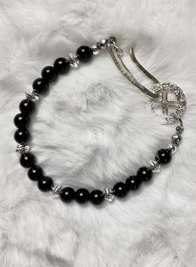 CGYYDS 粉丝福利系列 日系黑耀石羽毛扣唐草手链真s925银手工原创