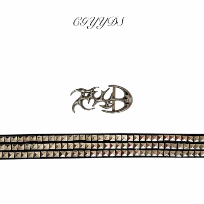 CGYYDS25新款朋克做旧皮带定制logo可拆卸扣头冲孔金属铆钉皮带