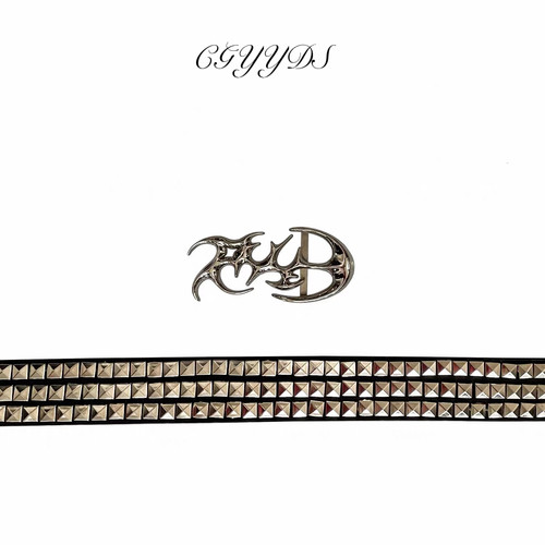 CGYYDS25新款朋克做旧皮带定制logo可拆卸扣头冲孔金属铆钉皮带