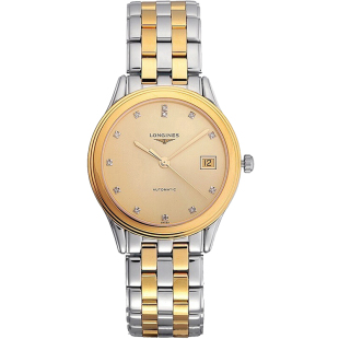 浪琴军旗系列镀金镶钻自动机械男表L4.774.3.37.7