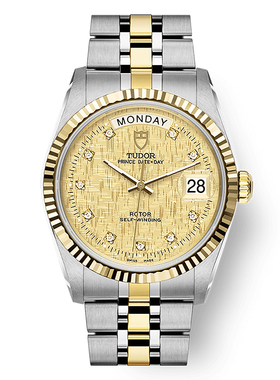 帝舵王子系列镶钻间金日历星期钢带自动机械男表M76213-0007