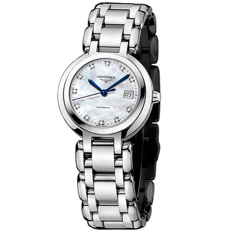 瑞士手表浪琴longines心月系列镶钻钢带机械手表女l8.111.4.87.