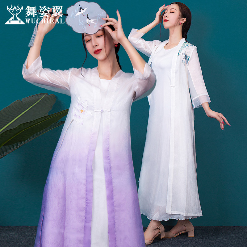 舞姿翼形体服苎麻盘扣长衫连衣裙