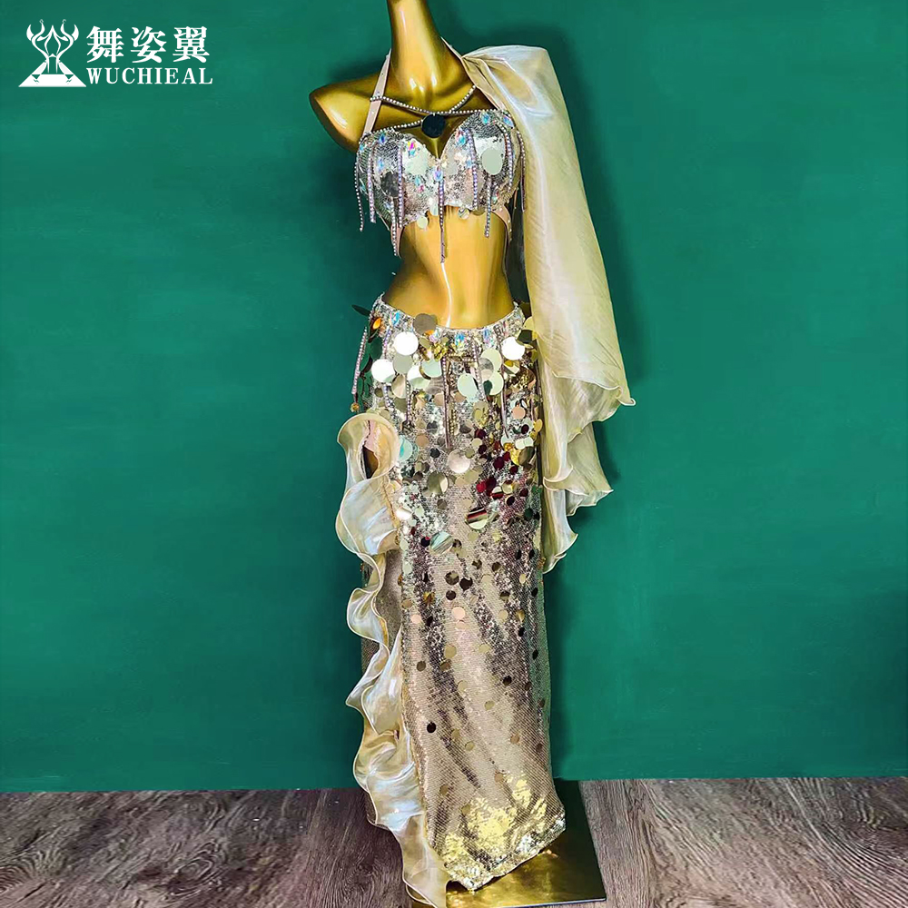 舞姿翼金色亮片肚皮舞表演出服
