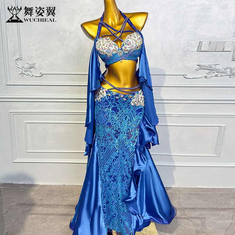 舞姿翼演出服烫钻文胸鱼尾裙套装