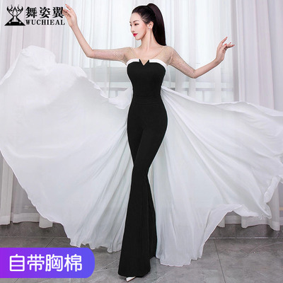 舞姿翼形体服修身钻网飘纱套装