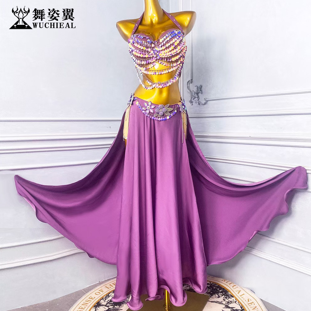 舞姿翼舞蹈演出服缎面双开叉套装