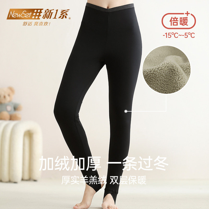 新1系裤尔热羊羔毛双层踩脚棉裤加绒加厚东北0下保暖裤女冬打底裤