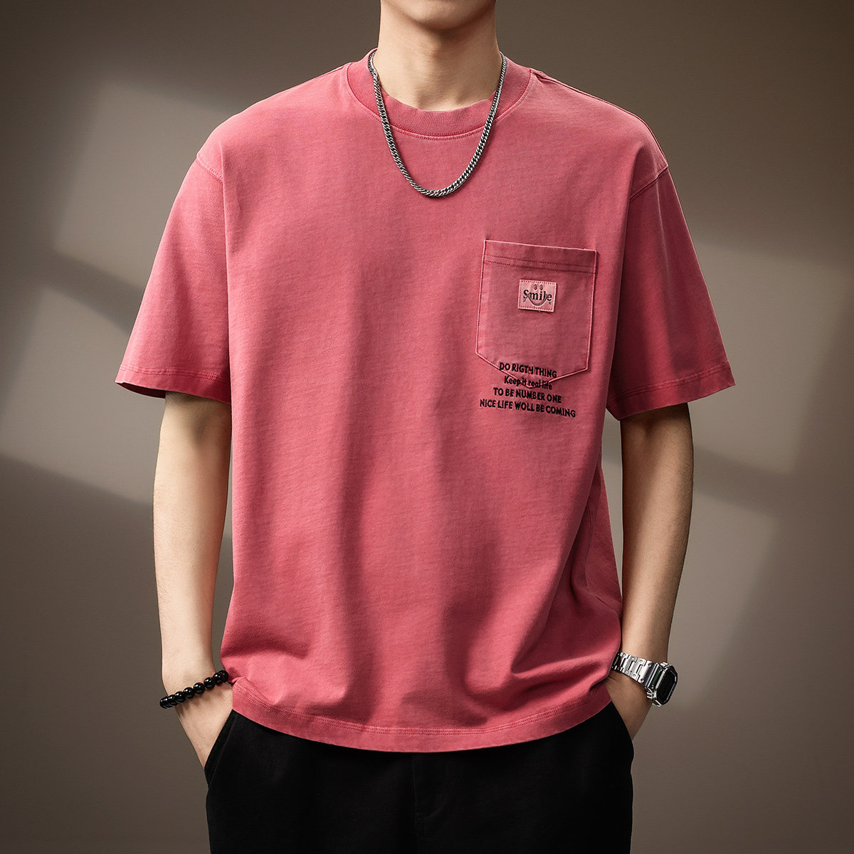 高端美式纯棉重磅石磨水洗T恤男短袖2026夏季新款体恤宽松上衣男