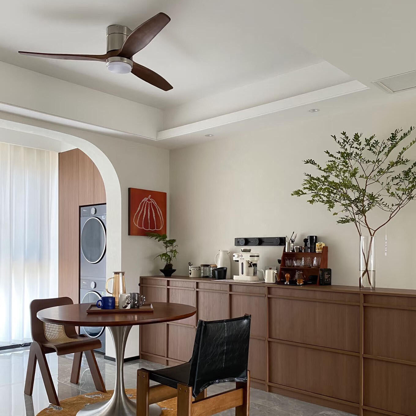 新款复古美式实木吊扇灯中古风客厅餐厅简约静音胡桃木色吸顶风扇