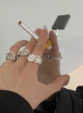 argue复古不规则熔岩酷开口戒指
