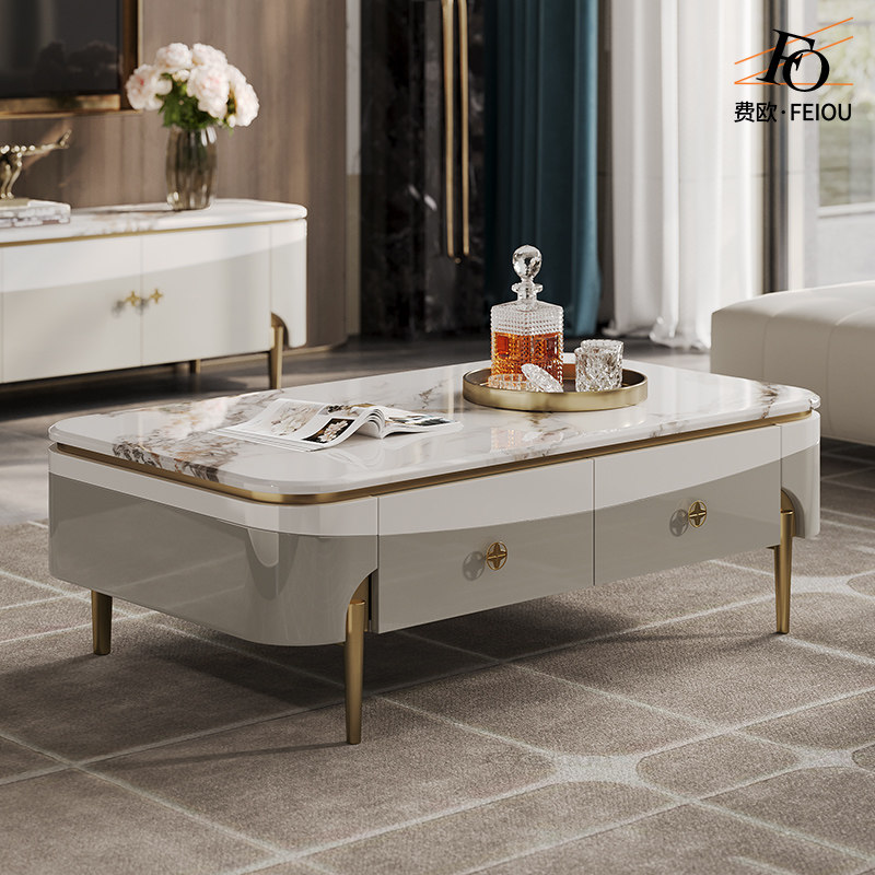 轻奢烤漆茶几客厅大理石定制意式现代高档时尚方形电视柜茶几组合