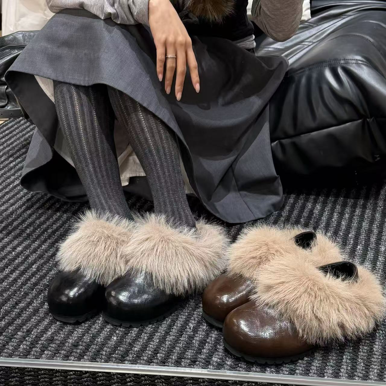 斯拉夫式两穿毛毛鞋加绒博肯鞋