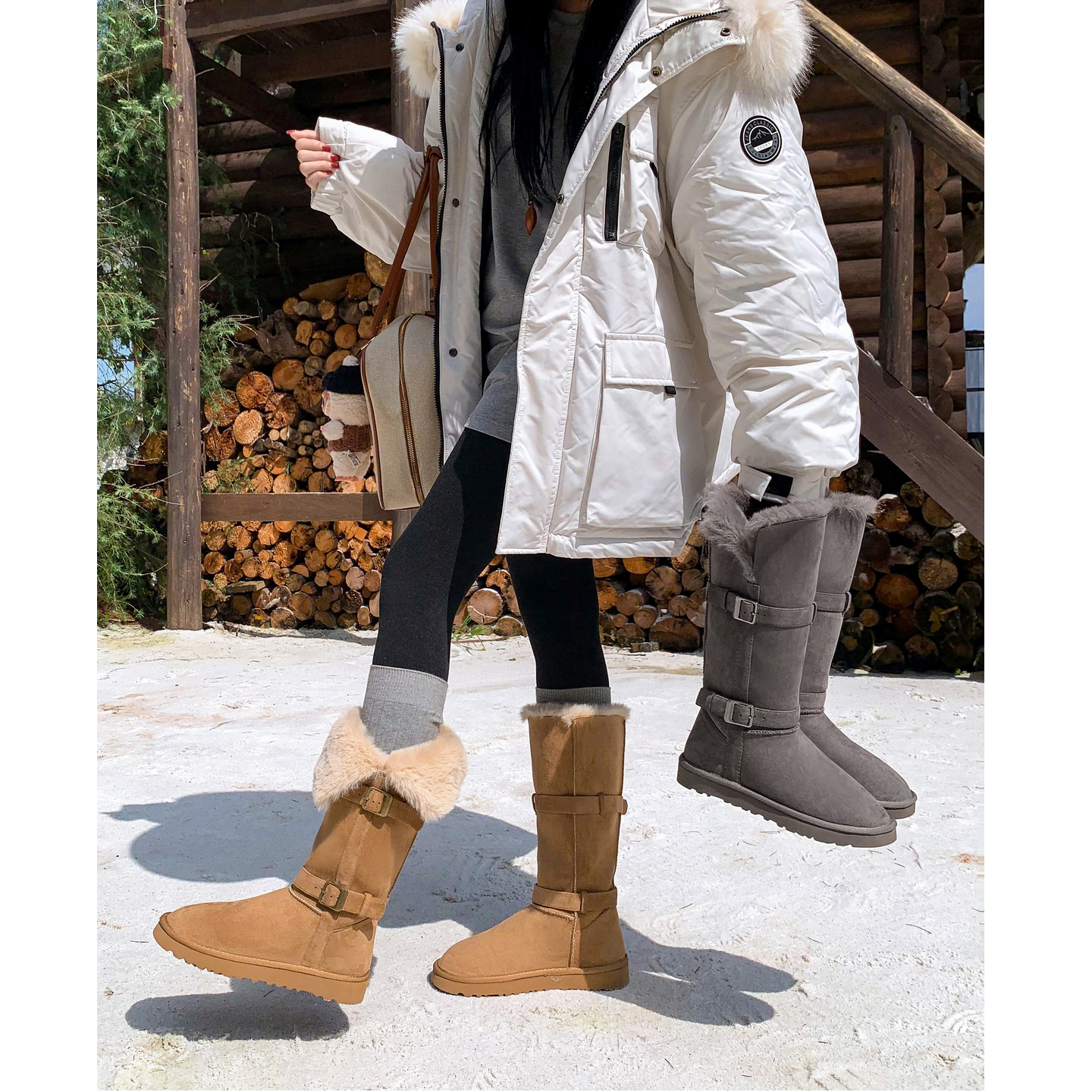 东北厚底高筒雪地靴中筒保暖棉鞋