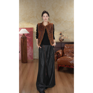 国风秋冬真水貂毛夹棉加厚马甲20656146 桑蚕丝新中式 雅韵