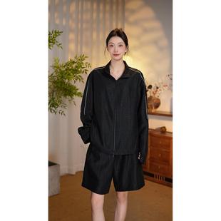 香云纱百搭休闲日常宽松阔版 100%桑蚕丝气质新中式 棒球服 黛山