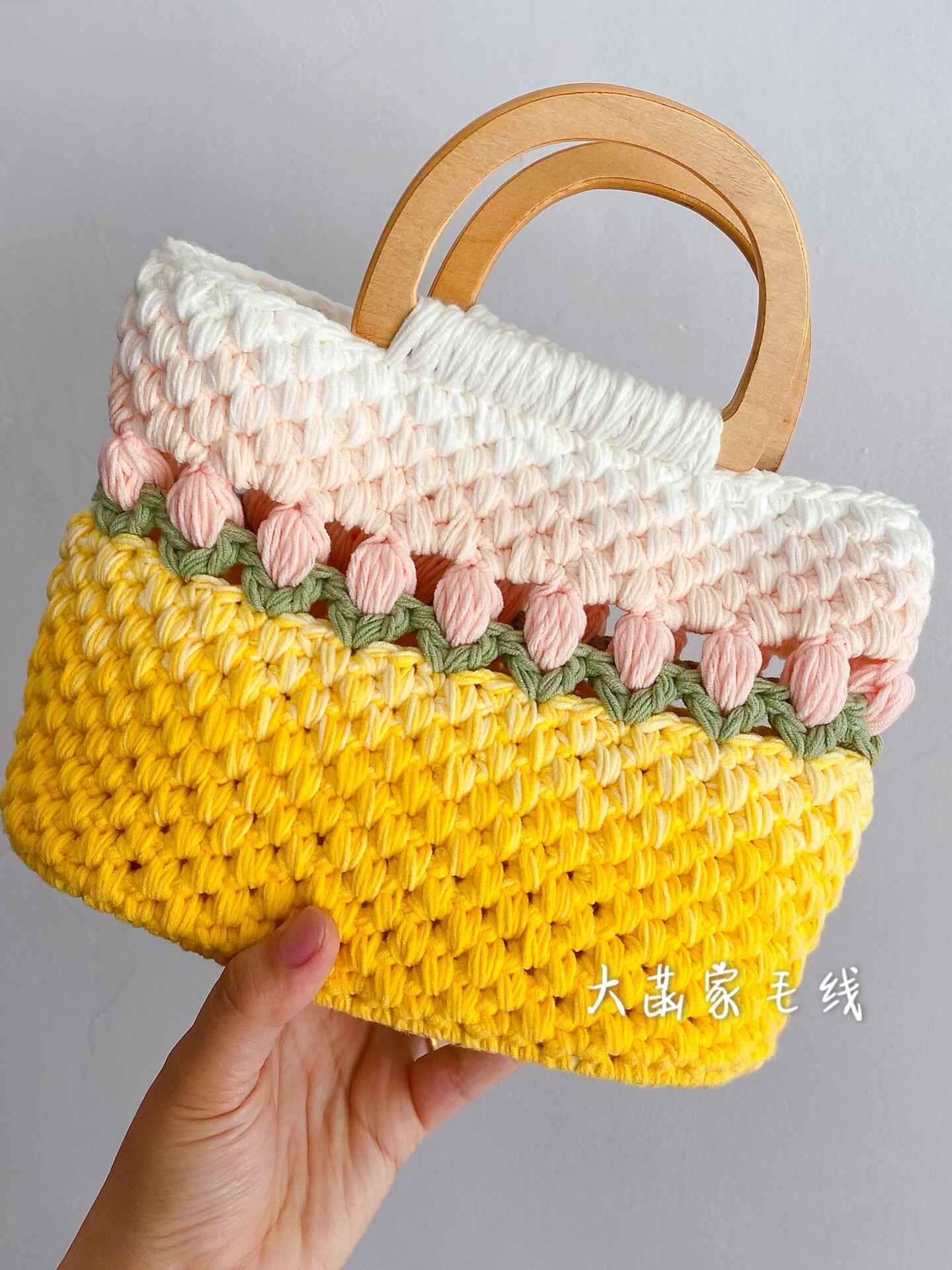 MILK COTTON GRADIENT TULIP WOVEN BAG PORTABLE LARGE CAPACITY SMALL BAG NOVICE CROCHET MATERIAL BAG