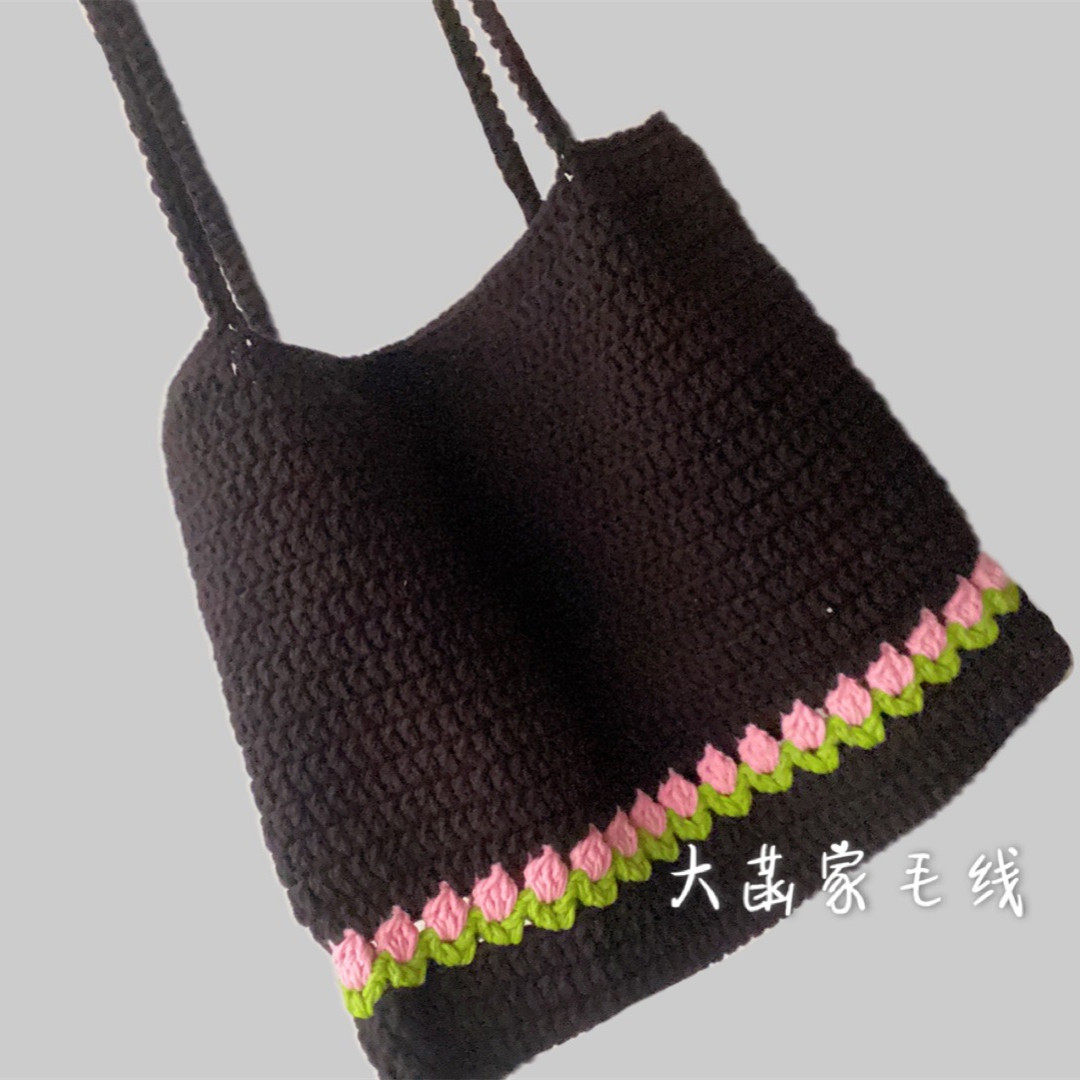 OHAN HOME WOOLEN ONE SHOULDER CROSSBODY TULIP LARGE CAPACITY BAG MILK COTTON NOVICE CROCHET MATERIAL BAG