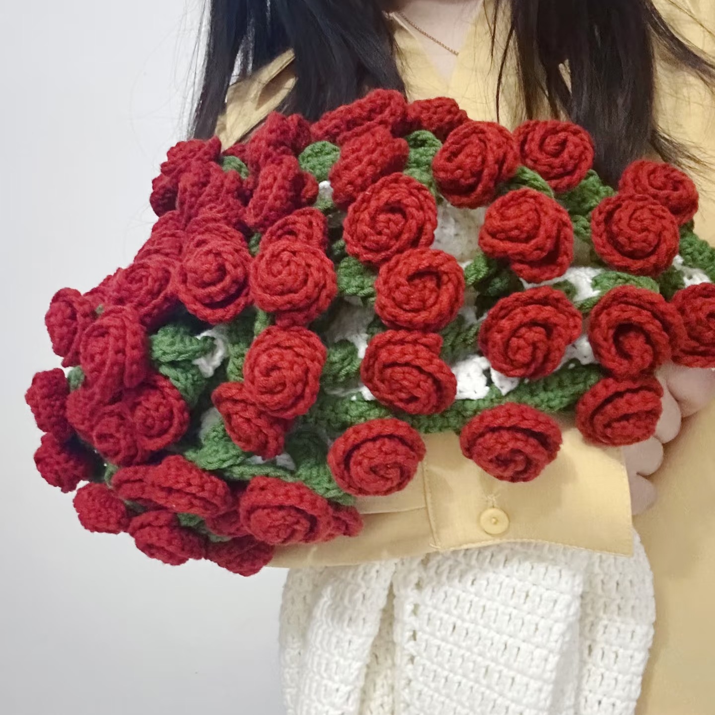 钩针玫瑰花束毯子 泡泡玫瑰 结婚闺蜜手工礼物新手毛线编织材料包