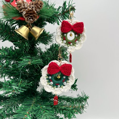 圣诞编织平安喜乐花环钥匙扣挂件情侣闺蜜手工礼物DIY毛线材料包
