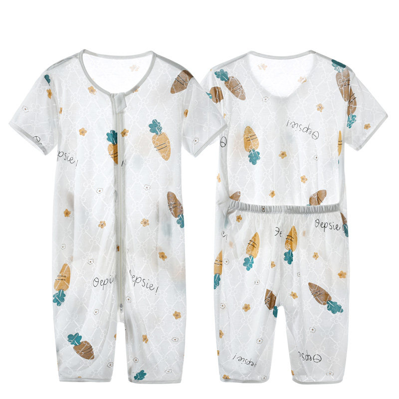OLDER CHILDRENS SUMMER THIN ONE-PIECE PAJAMAS BAMBOO FIBER CARTOON BABY SHORT SLEEVE BOYS GIRLS CHILDRENS AIR CONDITIONED CLOTHES LONG SLEEVE LOUNGEWEAR