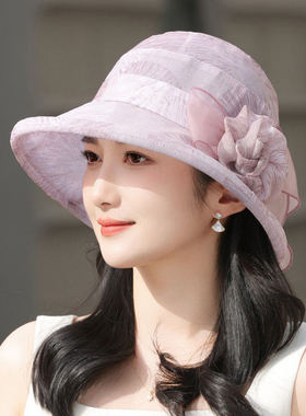 春夏中老年人帽子女妈妈遮阳帽薄凉帽防晒盆帽夏季奶奶透气太阳帽