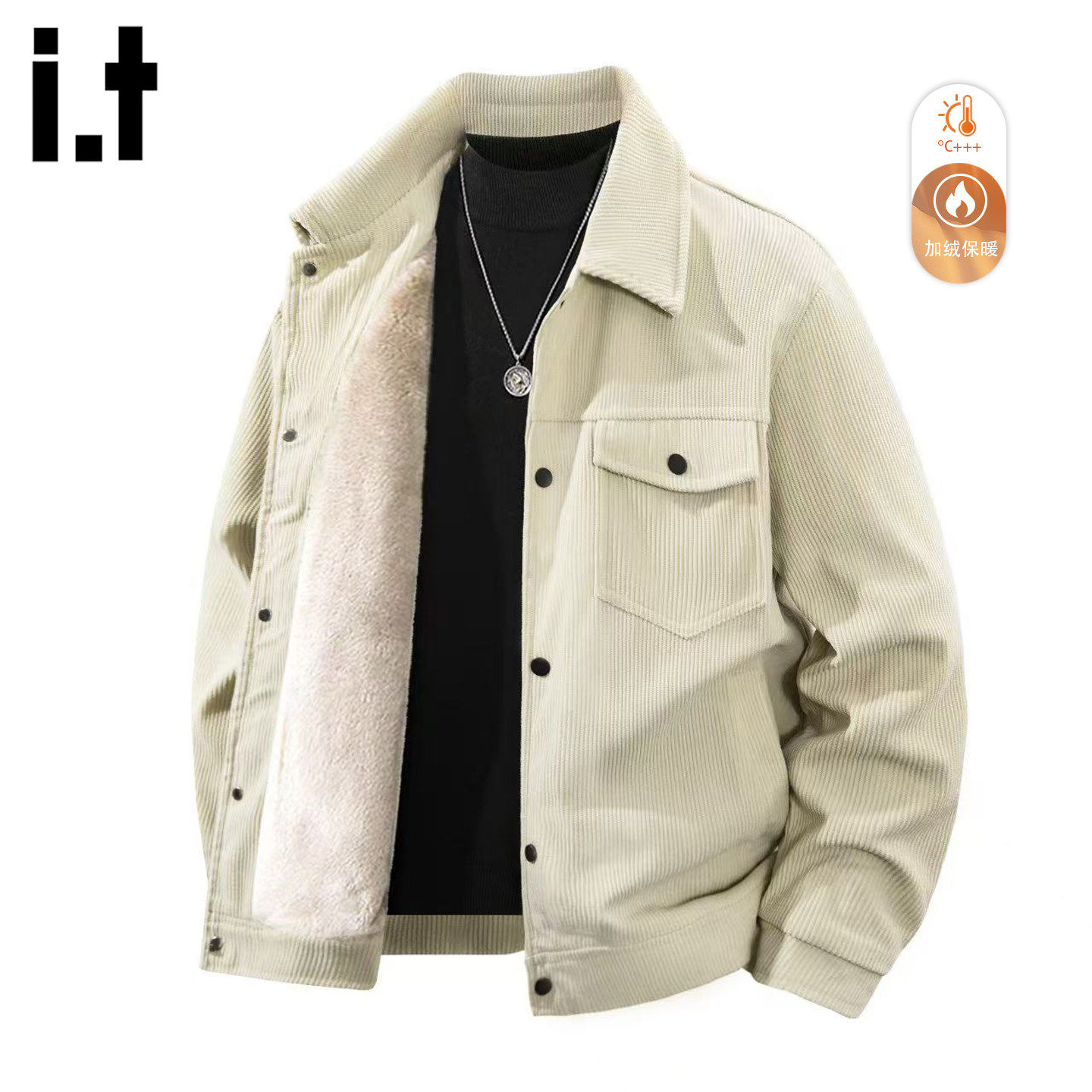 New Bcfauae NB时尚翻领灯芯绒加绒加厚夹克棉衣男款冬季外套