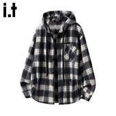 Bcfauae NB美式 复古格子连帽衬衫 New 男秋季 休闲宽松潮流外衣