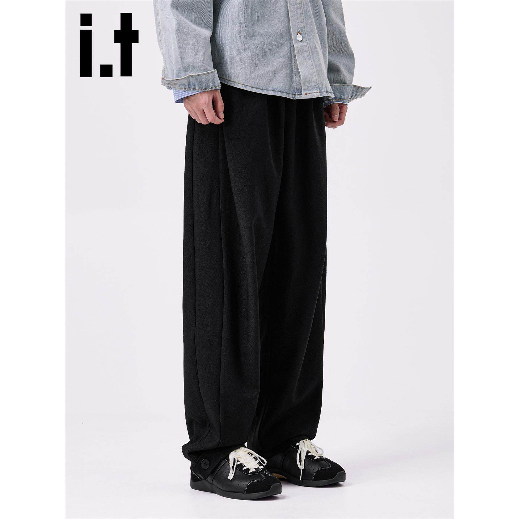 New Bcfauae NB黑色松紧腰西裤宽松阔腿西装裤男款秋垂感长裤