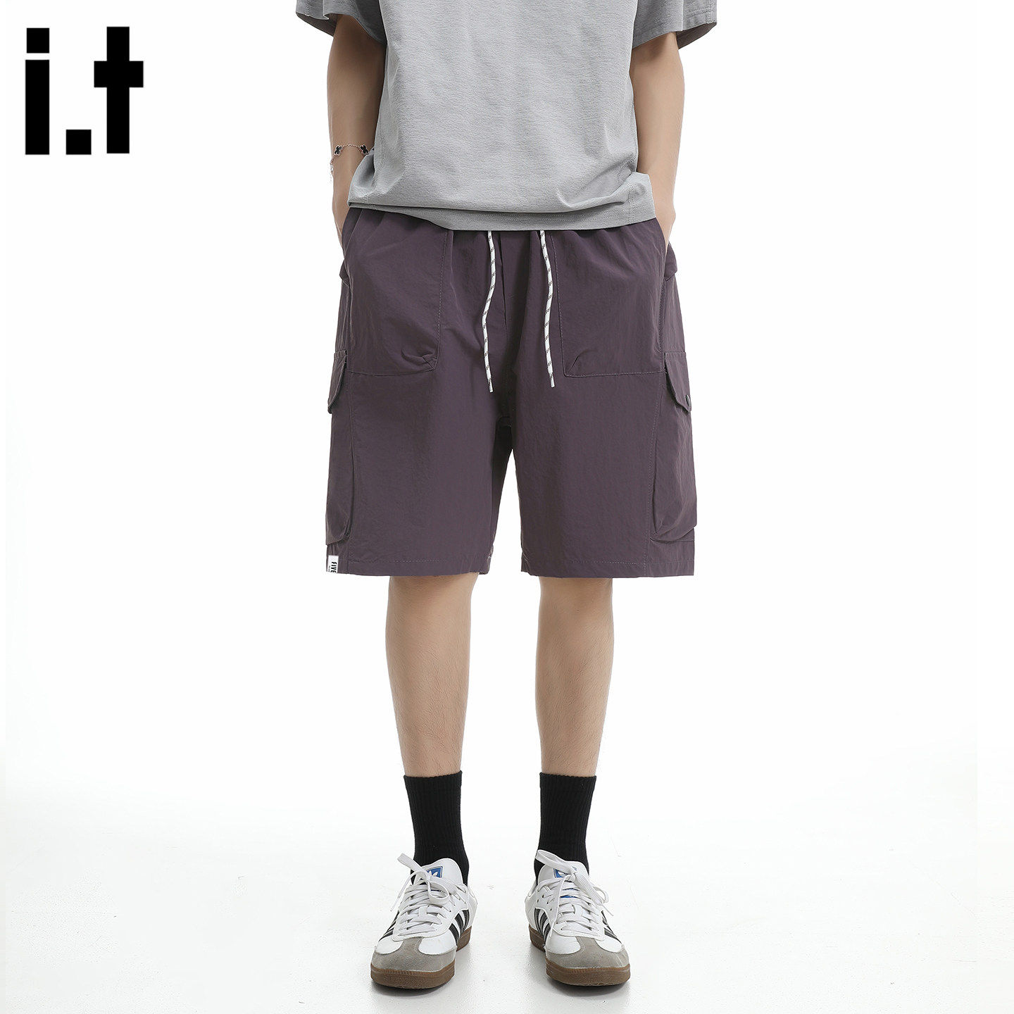 New Bcfauae NB紫色速乾短裤男女款夏时尚薄款宽松阔腿工装裤