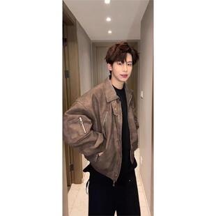 复古夹克潮牌做旧机车皮衣痞帅设计感 NB情侣男女美式 New Bcfauae