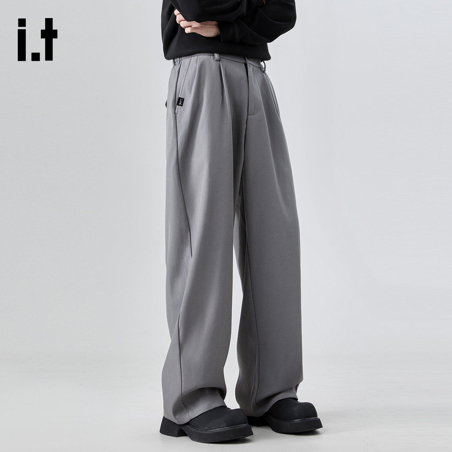 New Bcfauae NB灰色垂坠感宽松西装裤男士秋冬阔腿直筒休闲裤