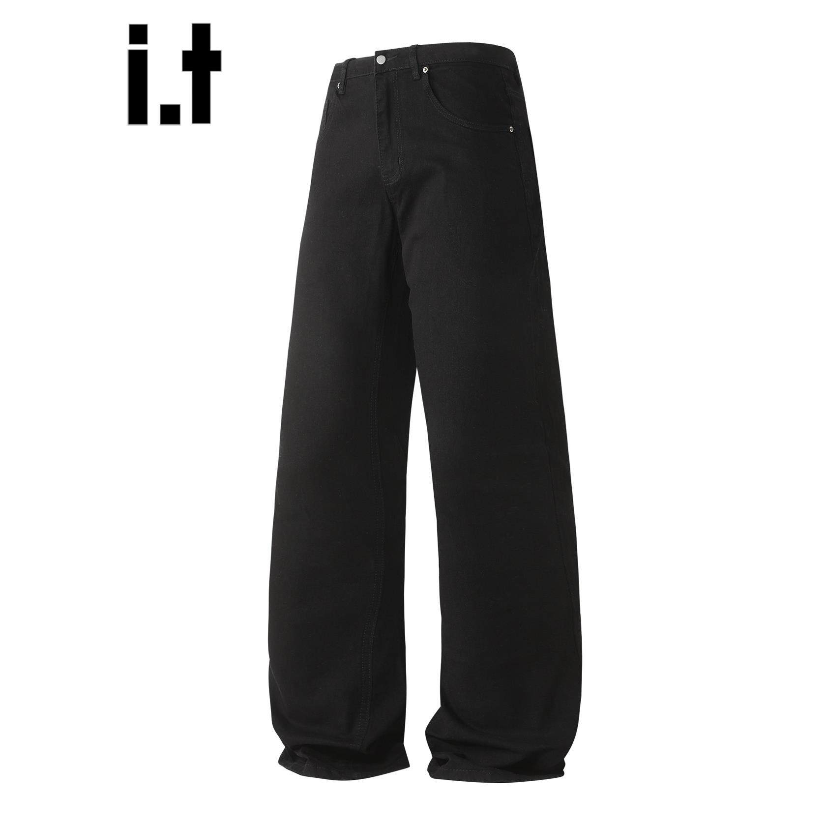 New Bcfauae NB黑色宽松直筒牛仔裤男士新款春秋窄版阔腿长裤