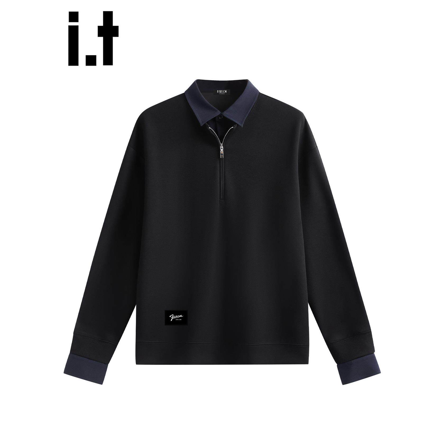 New BcfauaeNB假两件polo衫男拉炼半开领长袖t恤日常常规款休闲衣