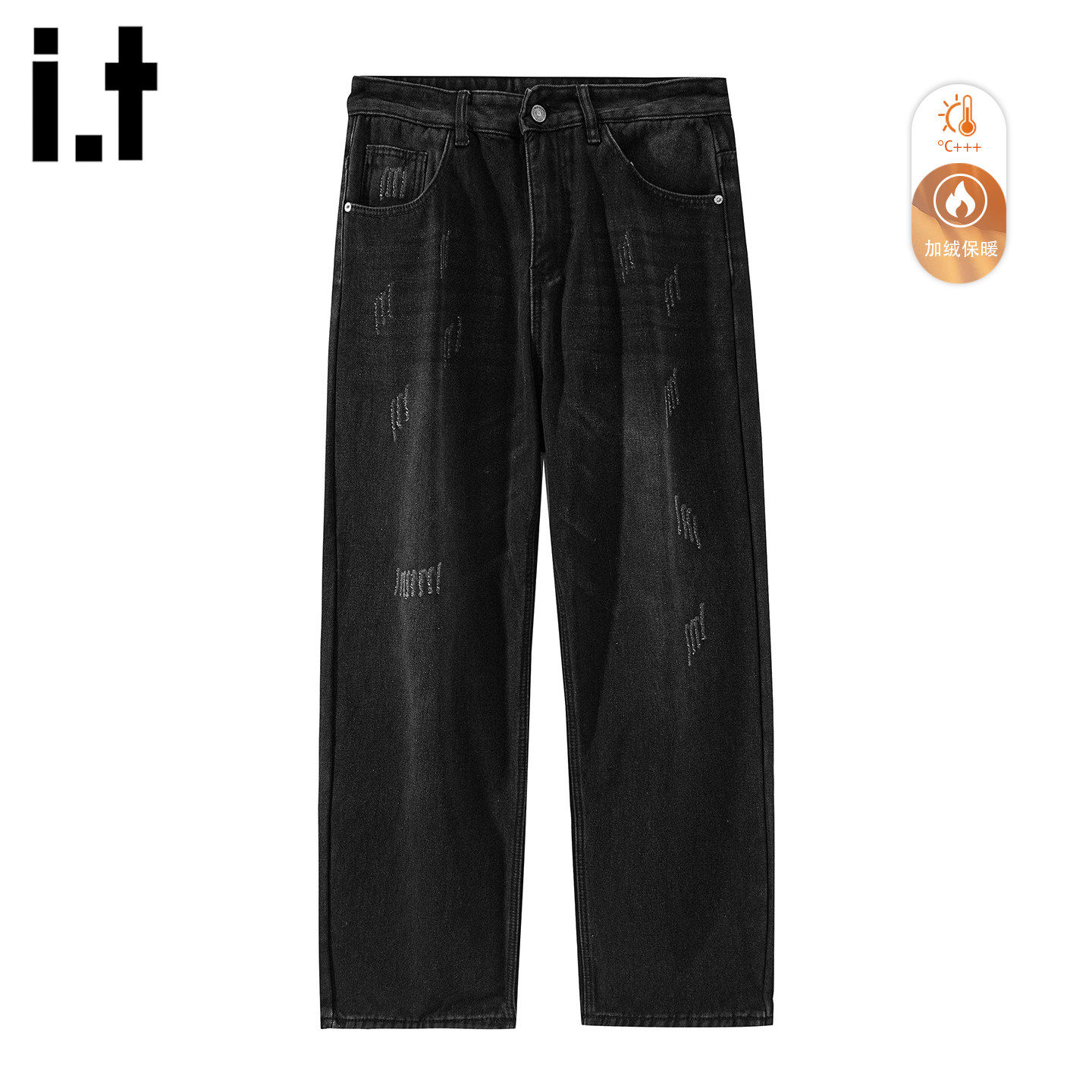 New Bcfauae NB潮流黑色加绒加厚牛仔裤男士新款冬宽松直筒裤