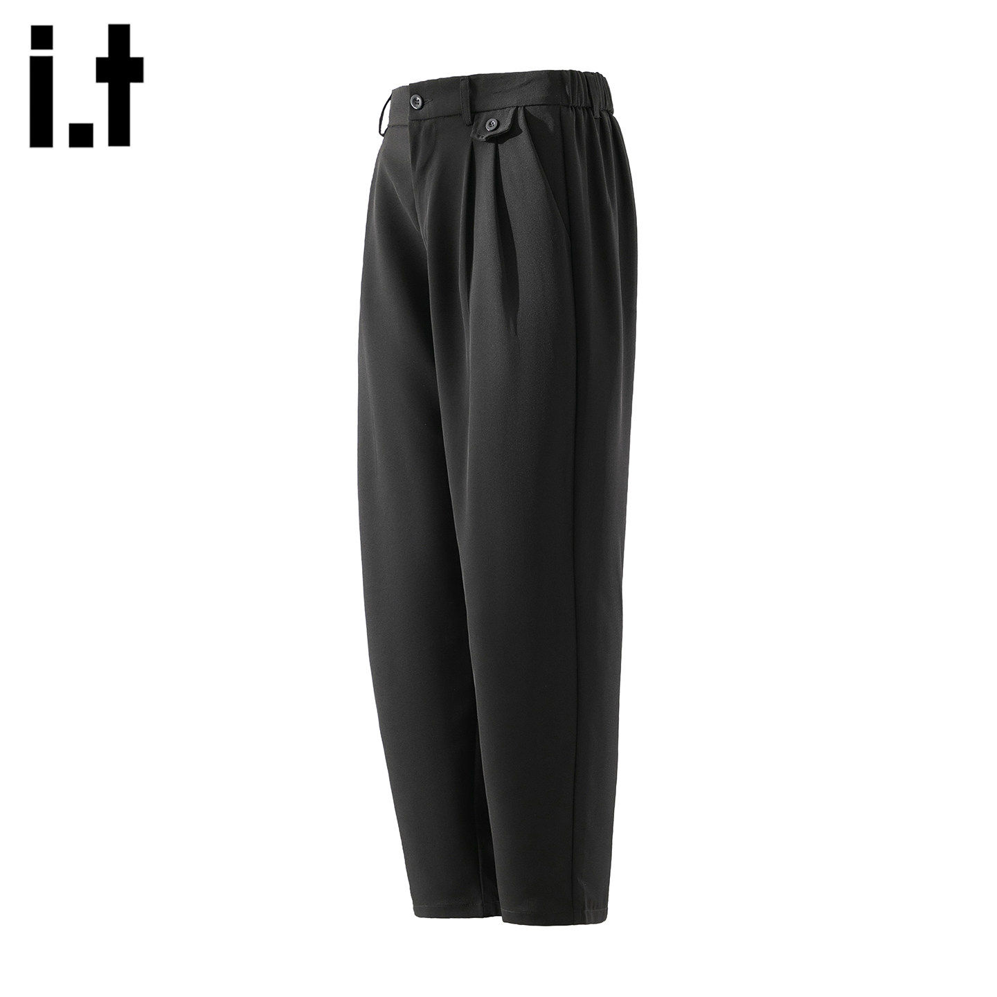 New Bcfauae NB黑色松紧腰垂感西装裤男士秋冬休闲宽松直筒裤