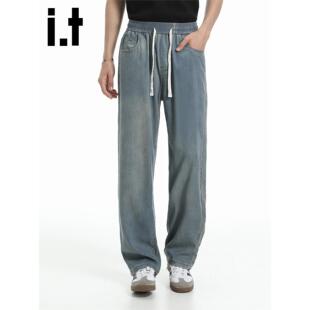 New Bcfauae NB男女同款松紧腰牛仔裤男女高腰直筒小脚裤长裤