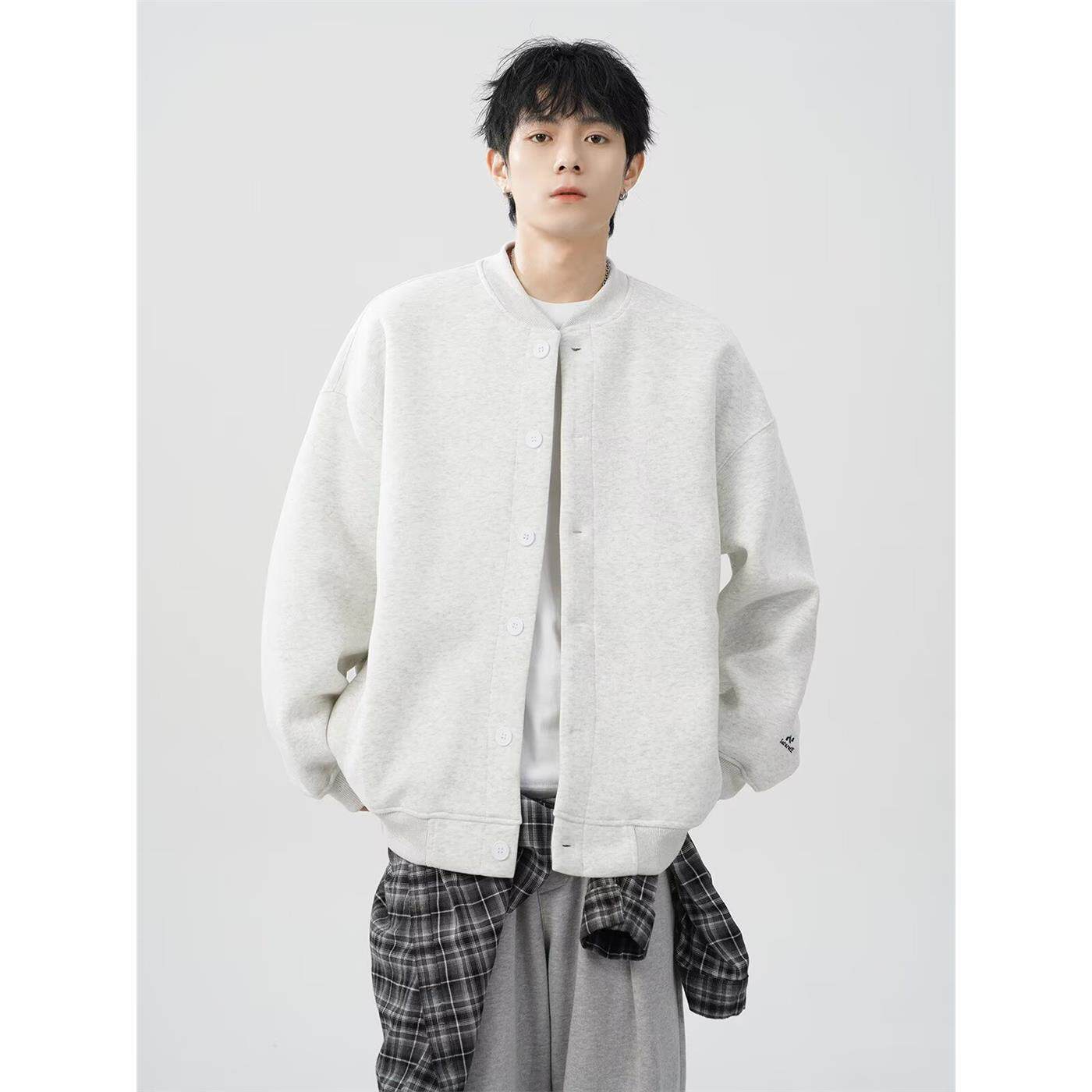 New Bcfauae NB春秋新款美式重磅灰色开衫卫衣男潮牌简约纯色棒球