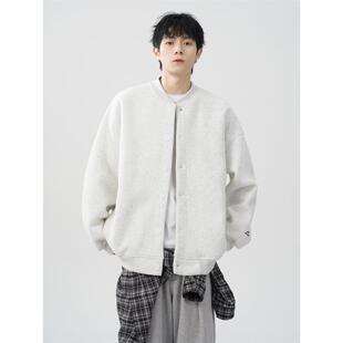重磅灰色开衫 New 美式 NB春秋新款 卫衣男潮牌简约纯色棒球 Bcfauae