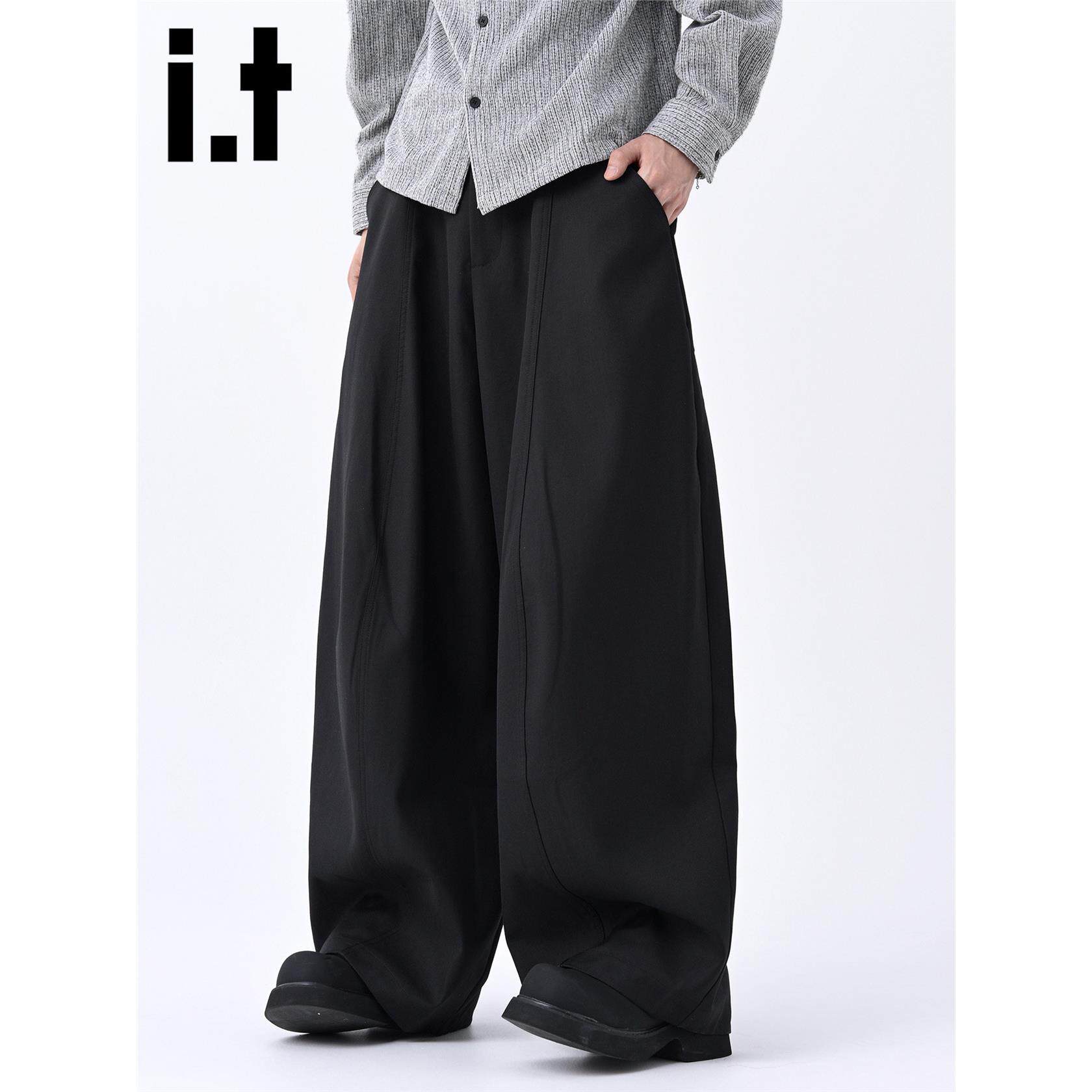 New Bcfauae NB黑色老钱风西裤宽松阔腿西装裤男士秋直筒长裤