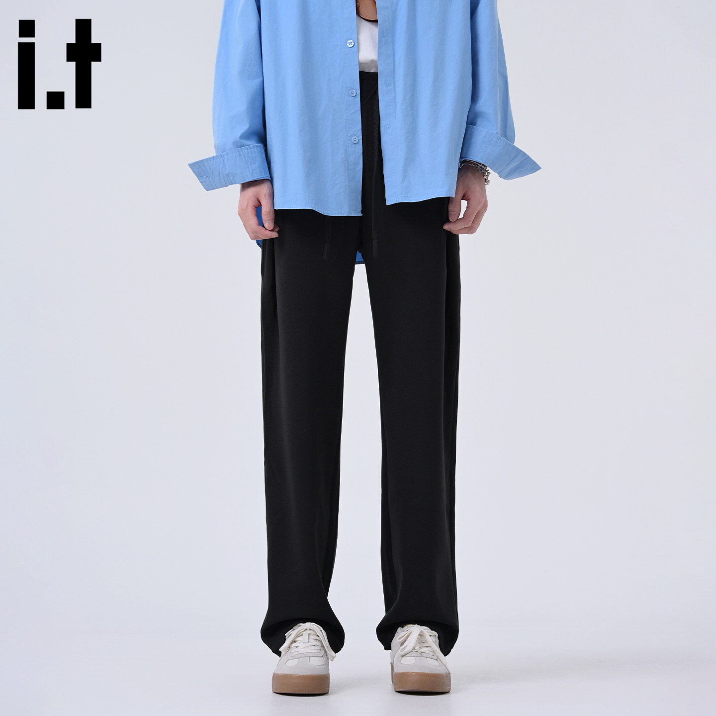 New Bcfauae NB黑色垂感休闲西装裤男士新款秋季宽松直筒长裤